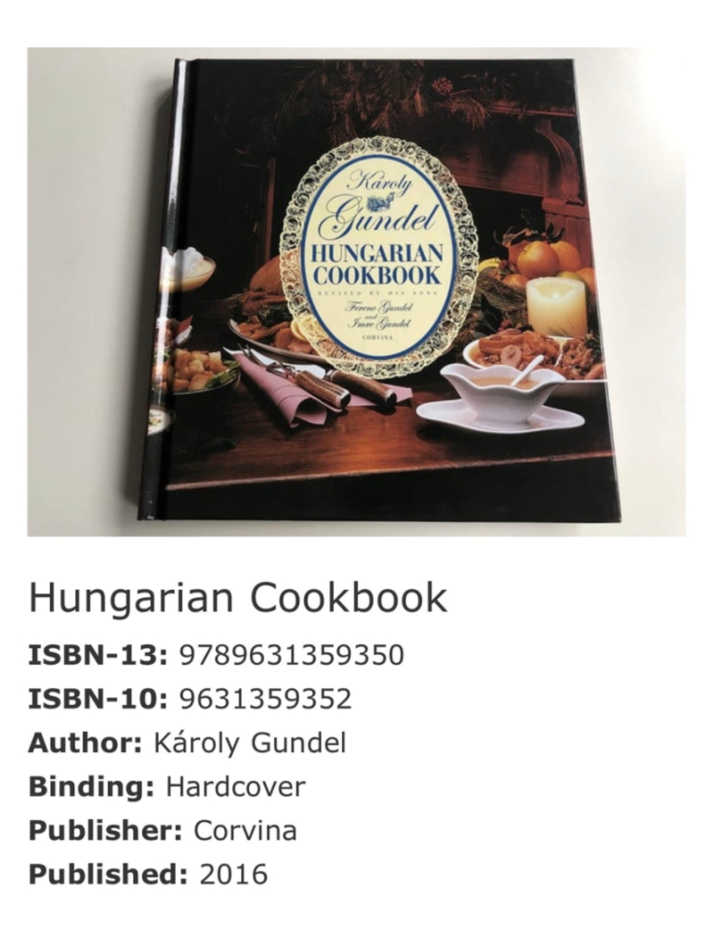 Corvina Hungarian Cookbook Hardcover One Size Brown Gold
